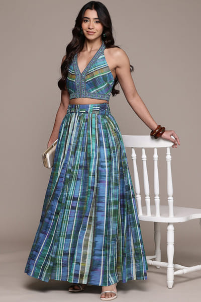Ritu Kumar Blue abstract striped print skirt set RITUJUN26D347297