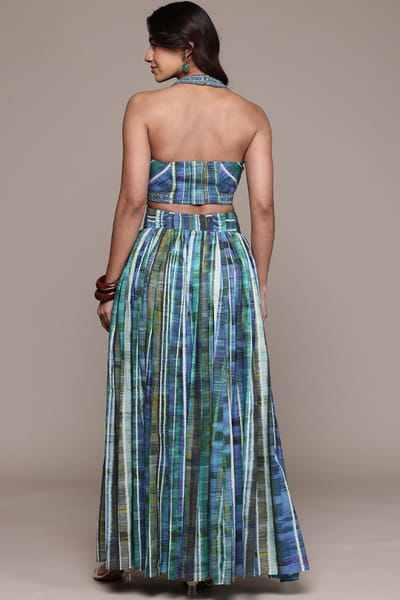 Ritu Kumar Blue abstract striped print skirt set RITUJUN26D347297