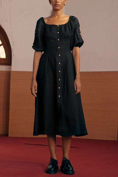 Black linen dress