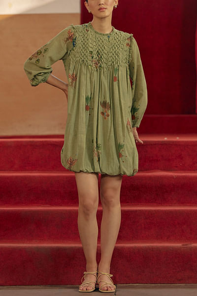 Botanical green cotton dress