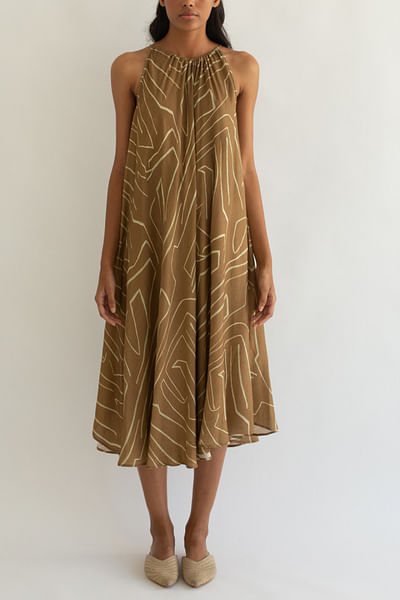 Tan abstract printed dress