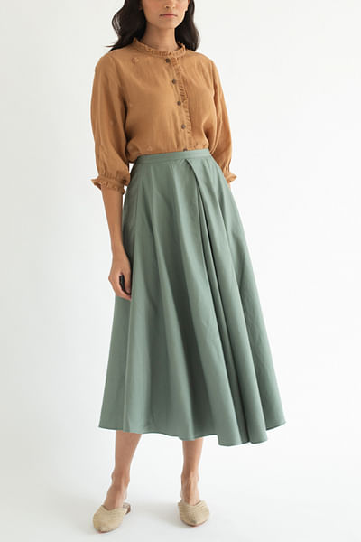 Pale blue cotton satin skirt