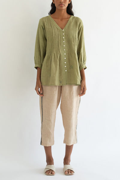 Green linen top and pants