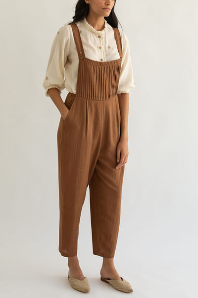 Brown pleat-detailed jumpsuit