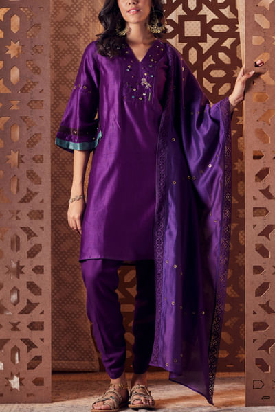 Purple chanderi kurta set