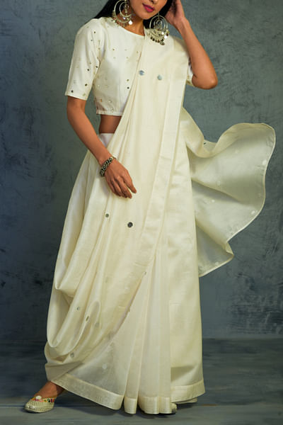 Off-white chanderi sari and blouse