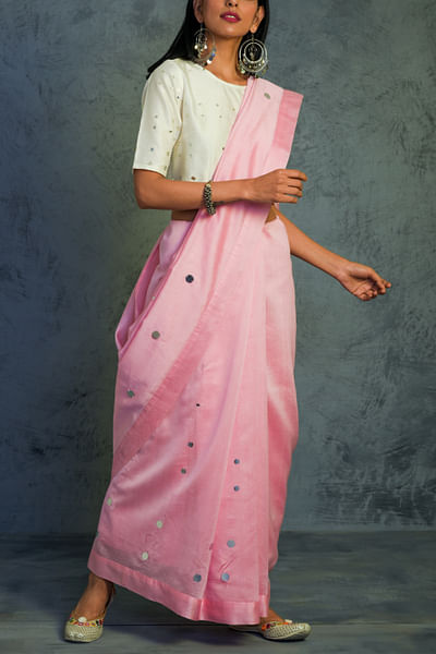 Light pink chanderi sari and blouse