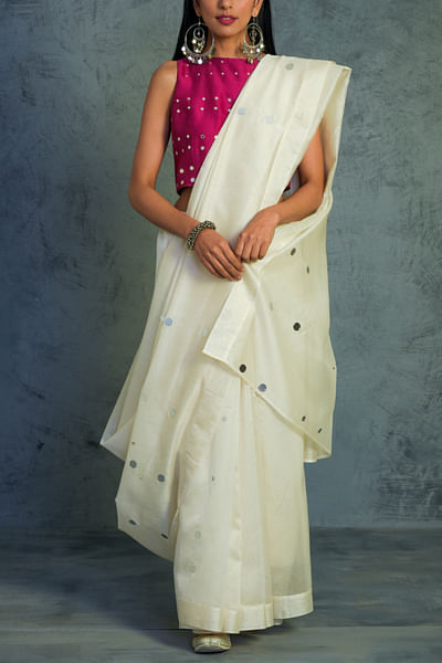 Off-white chanderi sari and blouse