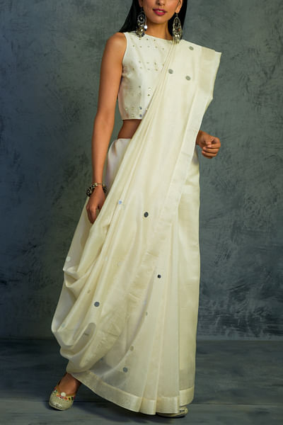 Off-white chanderi sari and blouse