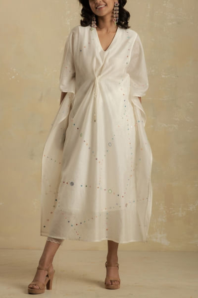 Pearl white chanderi kaftan