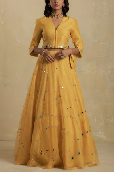 Yellow organza lehenga set