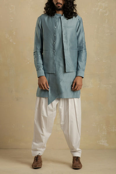 Ice blue chanderi Nehru jacket