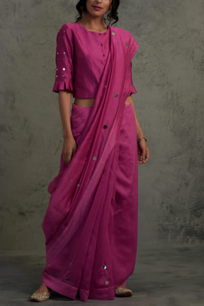 Bright pink embellished sari set
