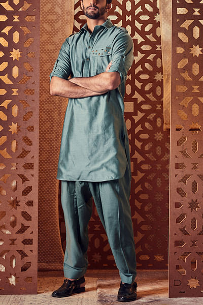 Green chanderi pathani and salwar