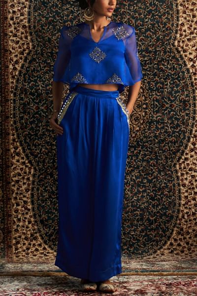 Blue dabka embroidered co-ord set