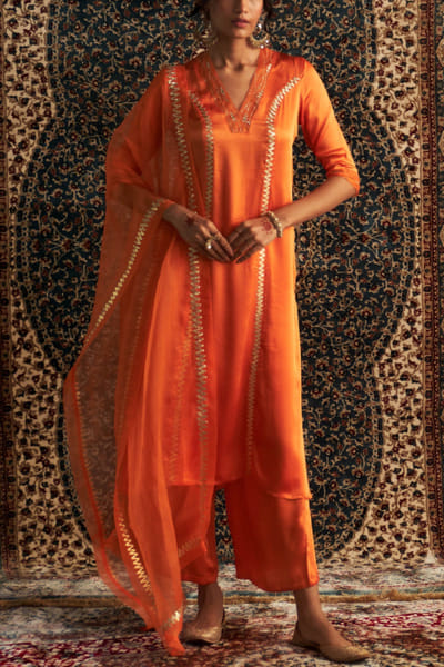 Saffron gota embroidered kurta set