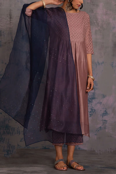 Mauve chanderi kurta set