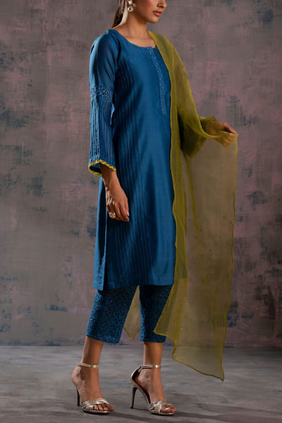 Blue chanderi kurta set