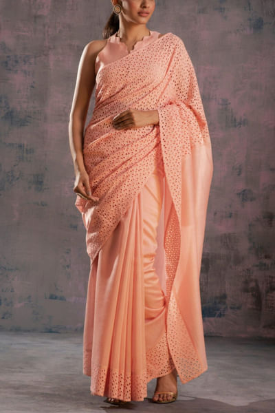 Peach chanderi sari set