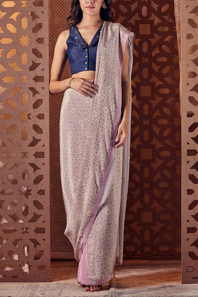 Printed pre-drape sari set