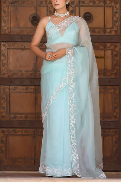 Light blue organza sari