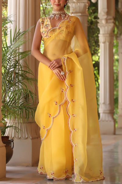 Yellow organza sari