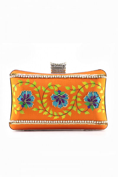 Handpainted and embroidered clutch