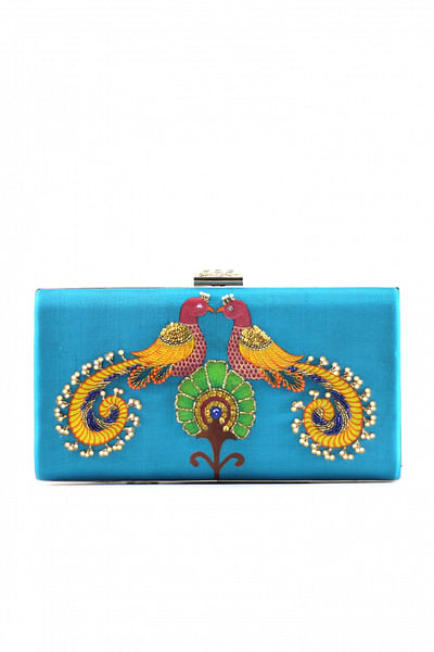 Handpainted and embroidered clutch