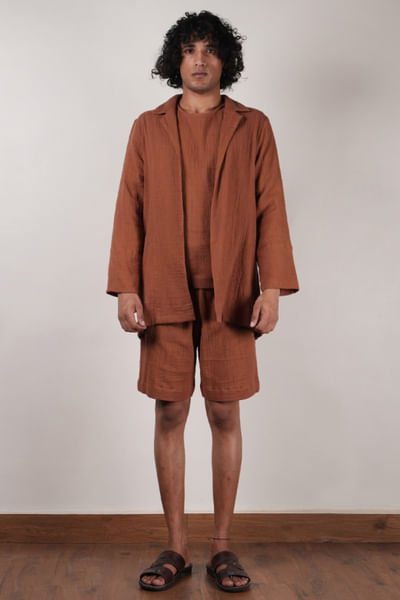 Brown crushed cotton shawl jacket