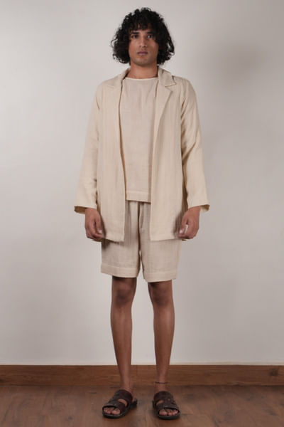 Off-white crushed cotton shawl jacket