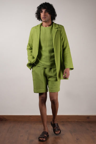 Green crushed cotton shawl jacket