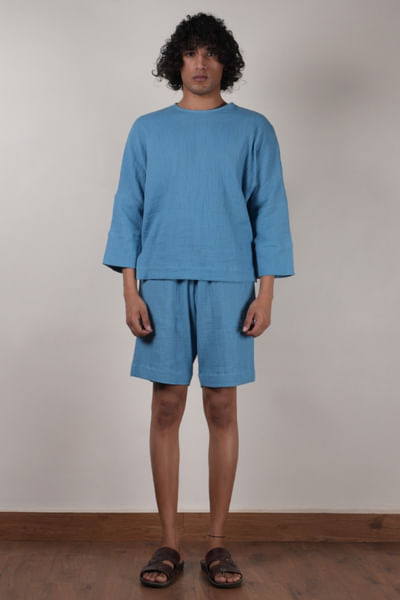 Blue crushed cotton shorts