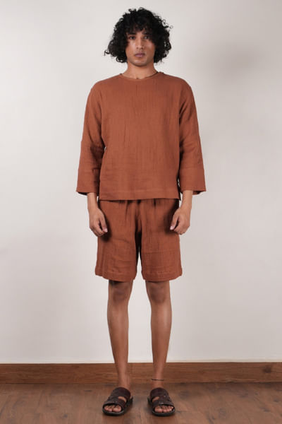 Brown crushed cotton shorts