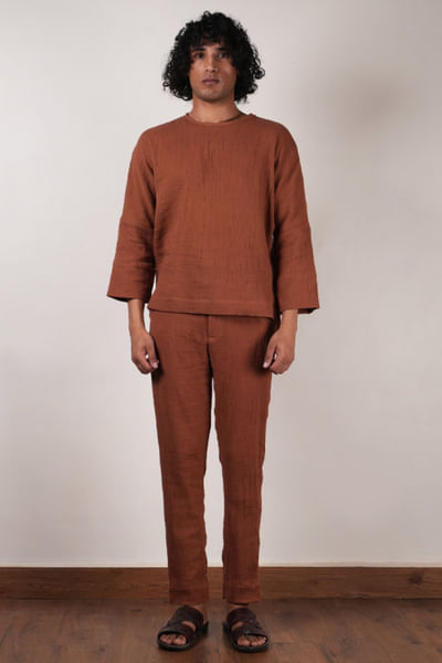 Brown crushed cotton pants