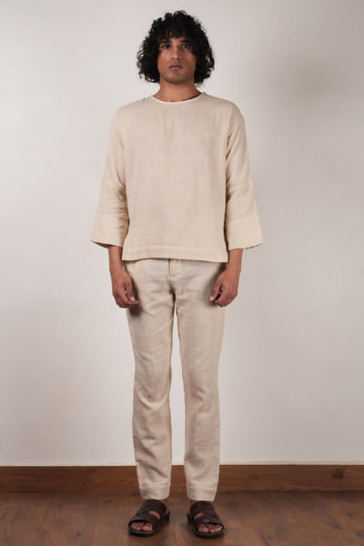 Off-white crushed cotton pants
