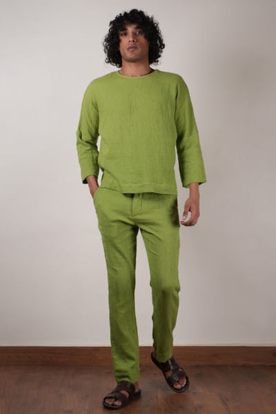 Green crushed cotton pants