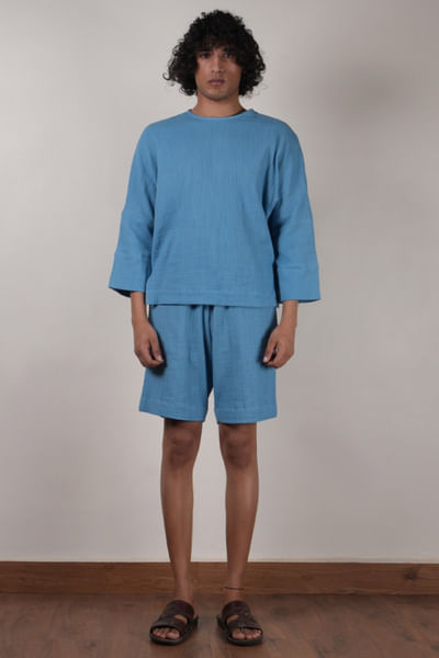 Blue crushed cotton t-shirt