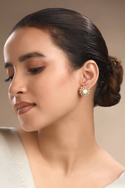 White and gold cubic zirconia pearl earrings