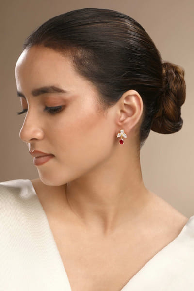 Gold and pink cubic zirconia earrings