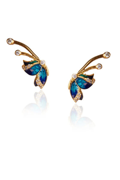 Blue butterfly enamel zirconia earrings