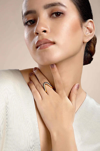 Black and gold cubic zirconia beaded ring