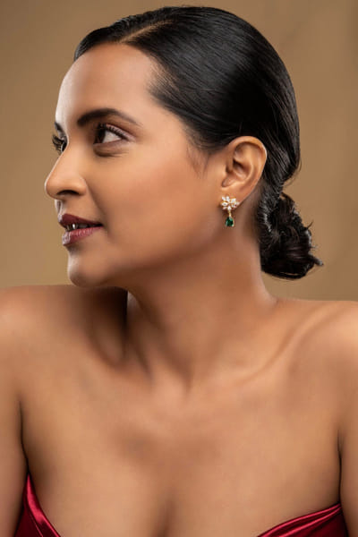 Green stone floral earrings