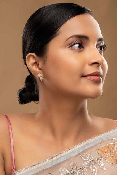 Silver zircon embellished earrings