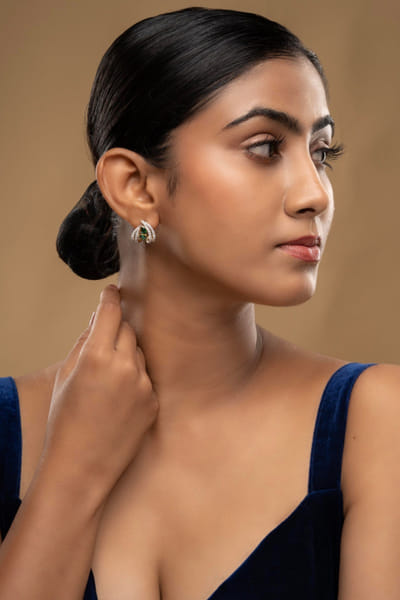 Green stone zircon earrings