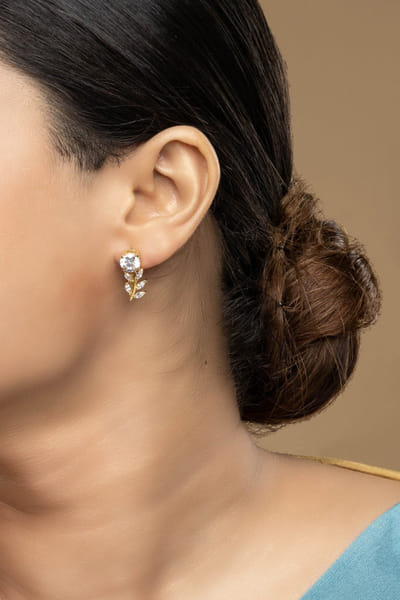 Silver gold-plated zirconia earrings