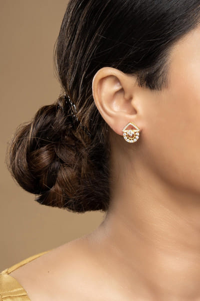 Silver zircon studded geometric stud earrings