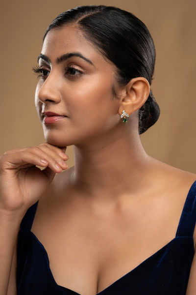 Green stone silver gold-plated earrings