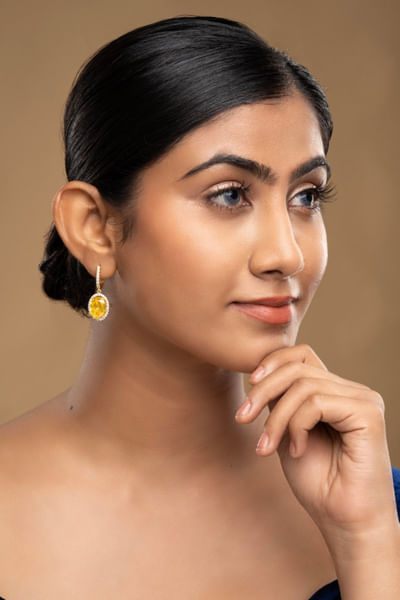 Yellow stone silver earrings