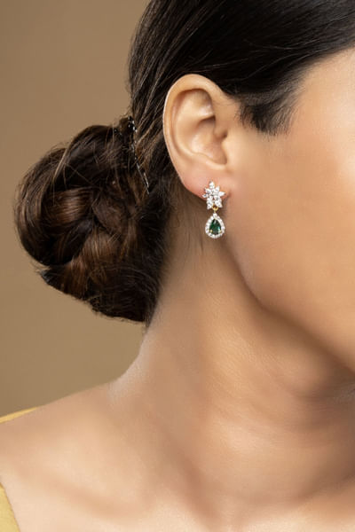 Green stone silver drop earrings