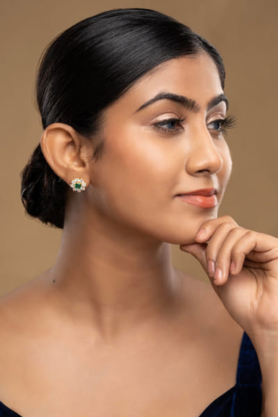 Green stone zircon earrings